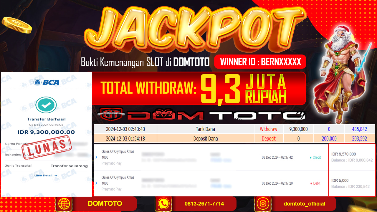 JACKPOT  SLOT GATES OF OLYMPUS XMAS 100 03 DESEMBER 2024